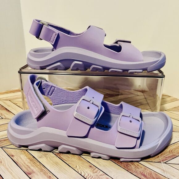 Birkenstock Mogami Kids 1 Icy Purple Fog Birko-Flor Sandals Back Strap Buckles - Picture 2 of 7